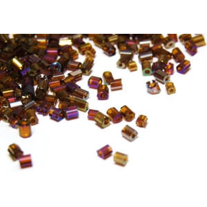 11/0 (2 mm) Short Hexagona Bugle Beads - Brown AB 11/0 (2 mm) Short Hexagona Bugle Beads - Brown AB