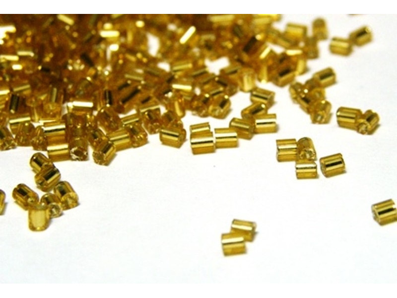 Short Hexagonal Bugle Beads -  2 mm - Light Topaz Silverlined - 15 g or 40 g