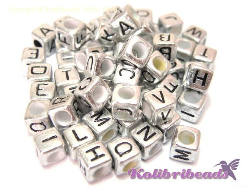 6 mm (0.24 inch) Metallised Plastic Alphabet Cube Beads, A- Z Letter Cubes (100 Pc. or Whole Alphabet A-Z)