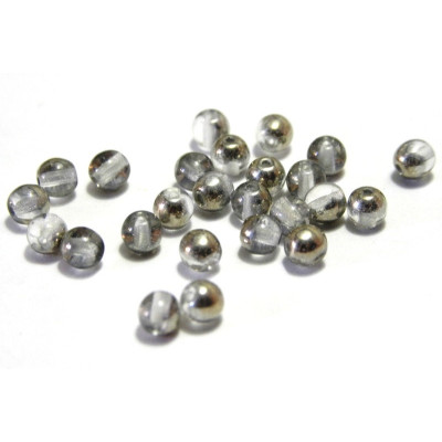 4 mm Round Czech Glass Beads, Round Bohemian Pressed Beads - Crystal Silver Semi-coated