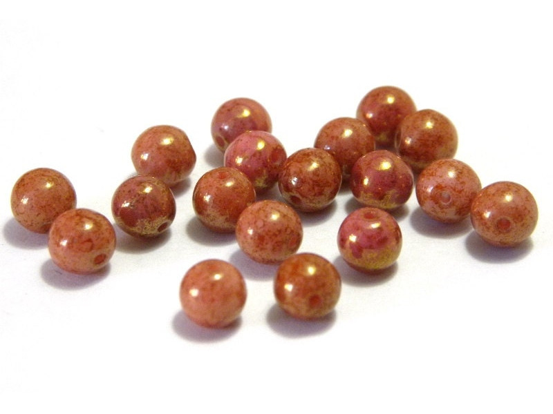 6 mm Traditional Round Czech Pressed Glass Beads - Burgundy Gold Lustre