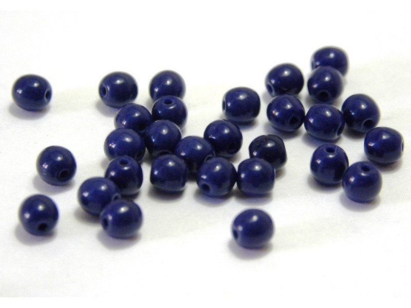 4 mm Round Glass Czech Beads - Dark Blue