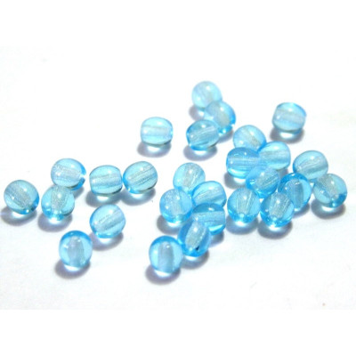 4 mm Round Czech Glass Beads, Round Bohemian Pressed Beads - Aquamarine