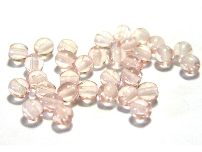 4 mm Small Round Czech Pressed Glass Beads - Light Rose Pink