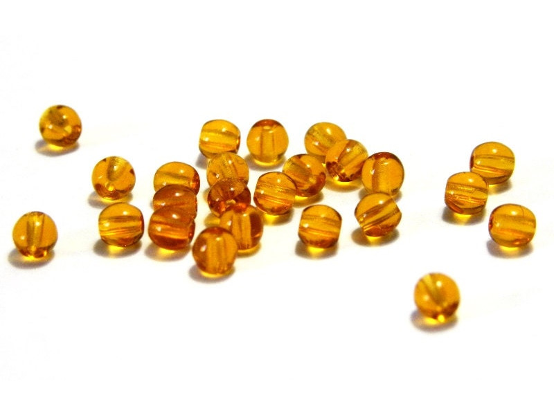4 mm Small Round Czech Pressed Glass Beads - Topaz Brown
