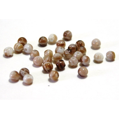 4 mm Round Czech Glass Beads, Round Bohemian Pressed Beads - Brown/White Marble Effect