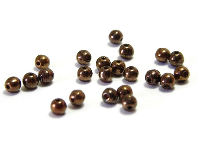 4 mm Small Round Czech Pressed Glass Beads - Bronze