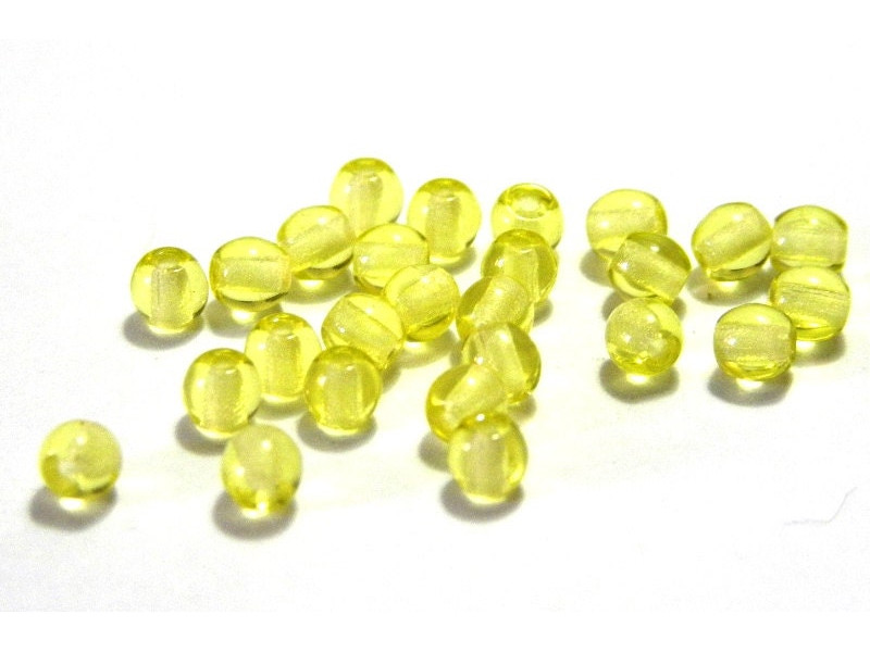 4 mm Small Round Czech Pressed Glass Beads - Jonquil Yellow