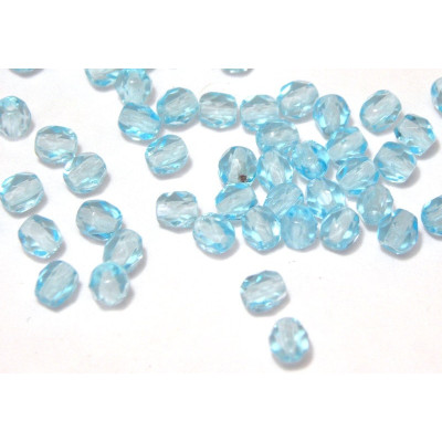 4 mm Round Faceted Fire-polished Czech Glass Beads - Aquamarine
