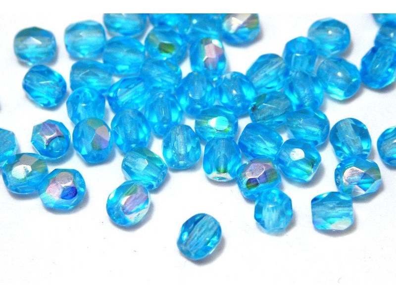 Kleine runde feuerpolierte Perlen - 4 mm - Dark Aqua AB - 30, 100 Stück