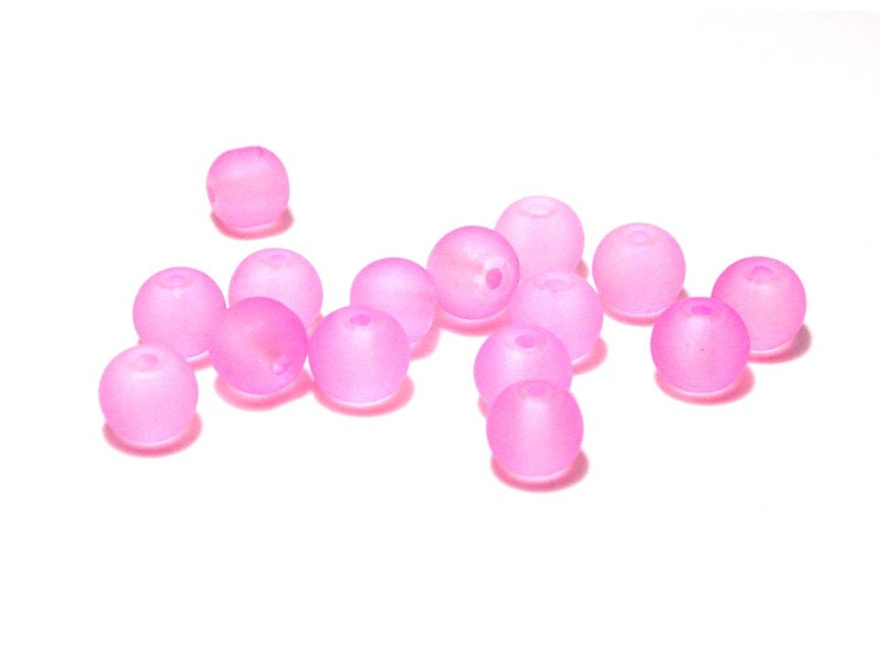 6 mm Round Mat Frosted Glass Beads (25 Beads) Neon Pink
