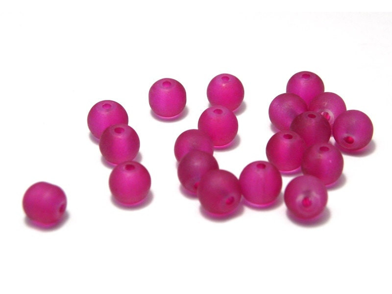 6 mm Round Mat Frosted Glass Beads (25 Beads) Fuchsia