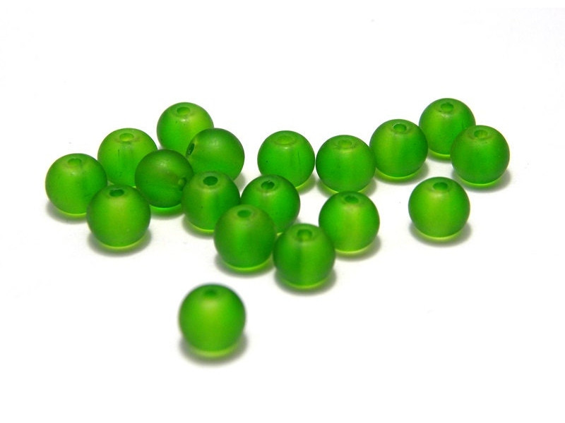 6 mm Round Mat Frosted Glass Beads (25 Beads) Green