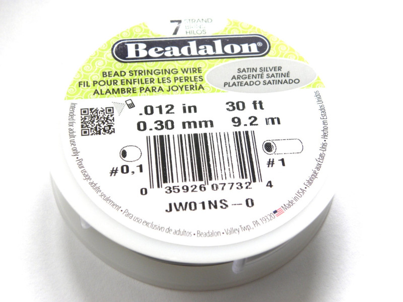 0.30 mm (.012 inch) Beadalon 7-Strand Nylon-Coated Stainless Steel Beading Wire - 9.2 m (30 ft) Sat. Silver 0.30 mm (.012 inch) Beadalon 7-Strand Nylon-Coated Stainless Steel Beading Wire - 9.2 m (30 ft) Sat. Silver