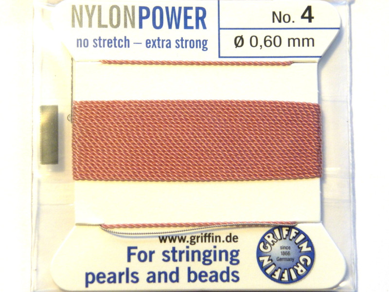 2m Griffin NylonPower Bead Cord Perlseide mit Nadel - DUNKELROSA (alle Größen)