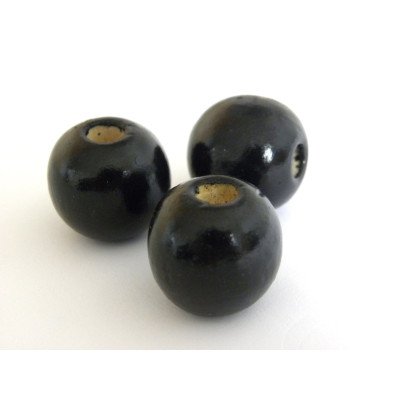 17 x 18 mm Large Round Wooden Beads - Glossy Black (10 or 25 Pc.)