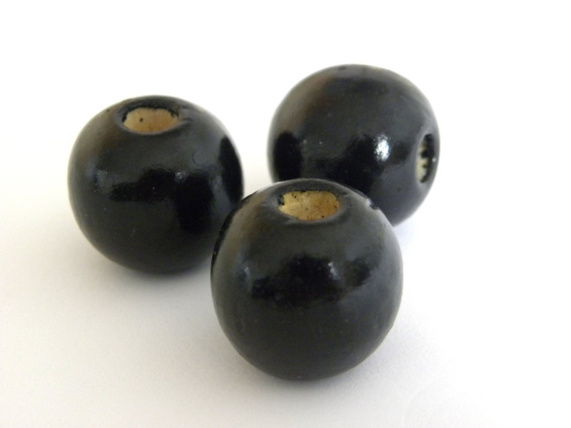 17 x 18 mm Large Round Wooden Beads - Glossy Black (10 or 25 Pc.) 17 x 18 mm Large Round Wooden Beads - Glossy Black (10 or 25 Pc.)