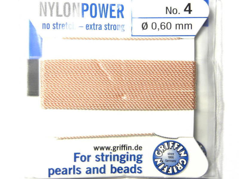 2m Griffin NylonPower Bead Cord Perlseide mit Nadel - HELLROSA (alle Größen)