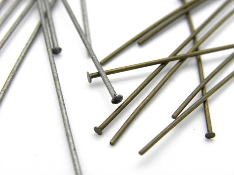 50 mm (2 Inch) x 0.6 mm (22GA) Thin, Long, Antique Gold or Antique Silver Head Pins (50 Pc.)