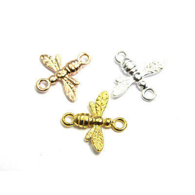 14.5 mm Solid Sterling Silver 925 Bee Charm Connector (Silver, 18 K rose gold plated and 24 K Yellow gold plated) 1 or 10 Pc.
