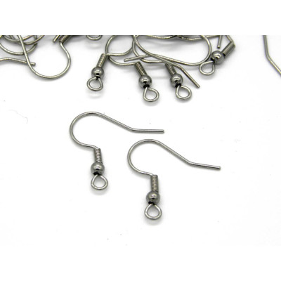 21 mm Stainless Steel Fish Hook Earring Wires 22GA with Ball, Metal Ear wires - Silver - 20 pc (10 pairs)
