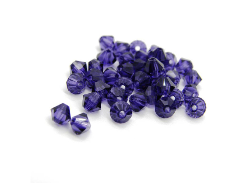 4 mm Czech MC Small Faceted Glass Bicone Beads - Tanzanite (24 Beads)