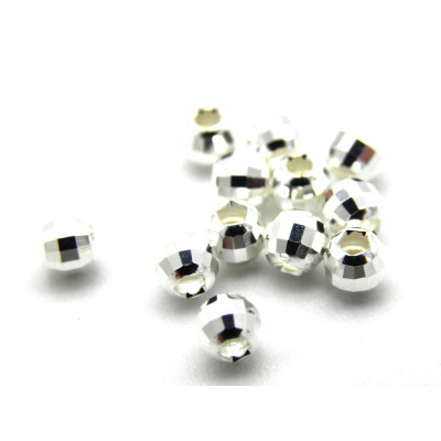 3 mm Round Mini Faceted Sterling Silver 925 Mirror Beads, Disco Ball Beads - 5 pc
