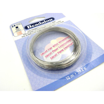 0.5 mm - 24 GA - Beadalon Stainless Steel 316L Round Craft/Jewellery Wrapping Wire 12m (39.4 ft) 0.5 mm - 24 GA - Beadalon Stainless Steel 316L Round Craft/Jewellery Wrapping Wire 12m (39.4 ft)