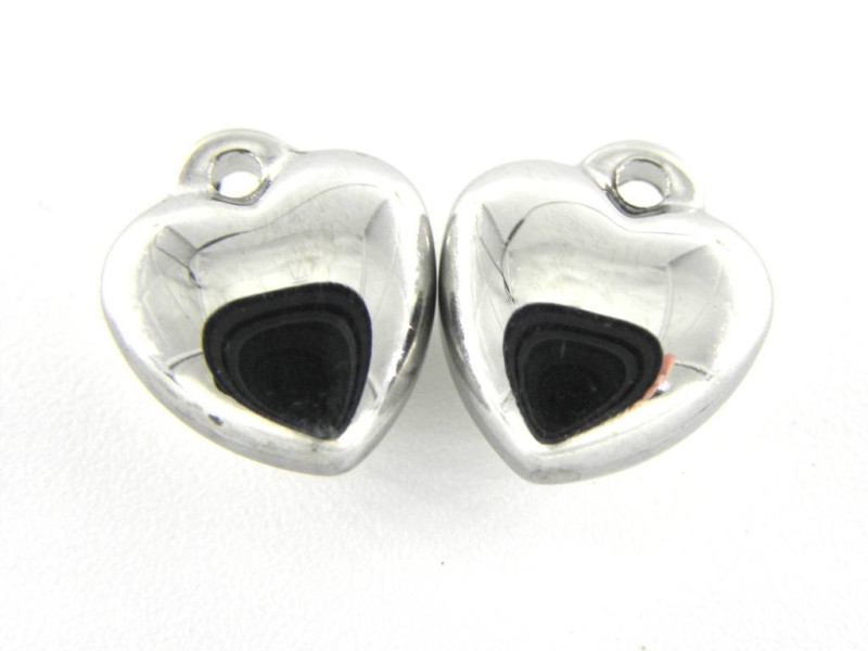 11 mm stainless steel heart charms/pendants - Silver Colour (2 Pc.)