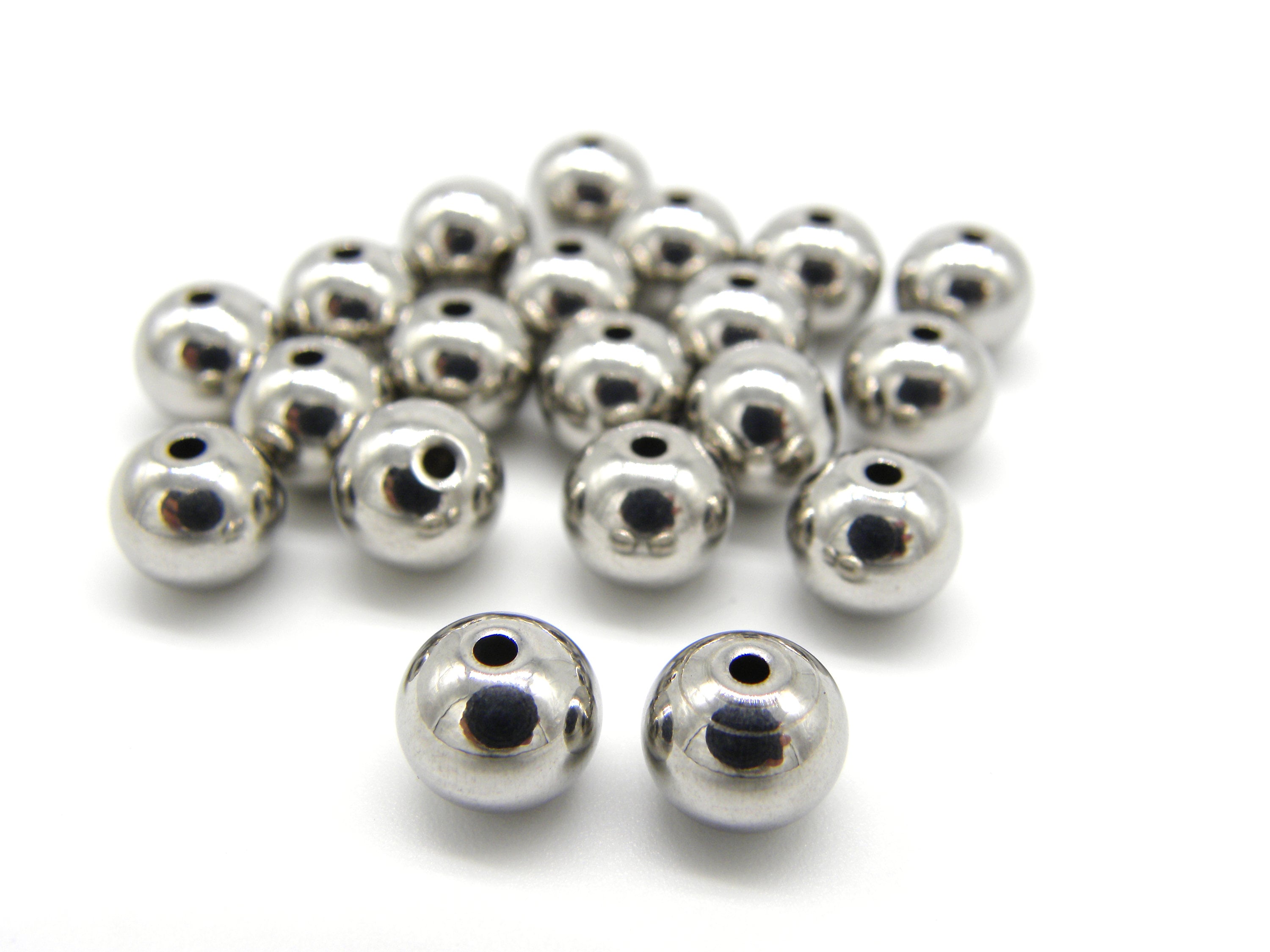 Perles Rondes En Acier Inoxydable - Diamètre 3 à 60 Mm - Trou 1.1 à 6 Mm - Neuf